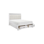 Ensemble de lit plateforme de rangement en similicuir à paillettes blanc et argent (4 pièces, très grand lit/grand lit)