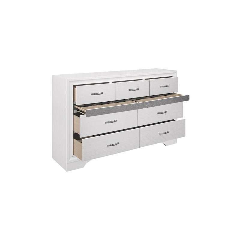Ensemble de lit plateforme de rangement en similicuir à paillettes blanc et argent (4 pièces, très grand lit/grand lit)