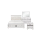 Ensemble de lit plateforme de rangement en similicuir à paillettes blanc et argent (4 pièces, très grand lit/grand lit)
