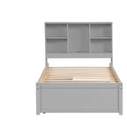 Lit plateforme une place avec tête de lit bibliothèque et 2 tiroirs – Gris / Blanc / Noyer, 1 personne