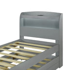 Lit plateforme Twin XL gris/marron foncé avec lit gigogne, tête de lit LED et tiroirs de rangement – 2 couchages