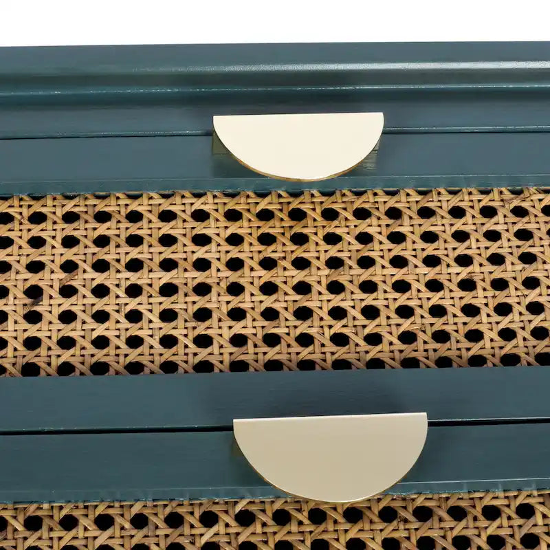 Table de chevet en rotin à 2 tiroirs, vert / gris antique, unité