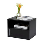 Table de chevet murale avec porte battante, blanc/noir, lot de 2