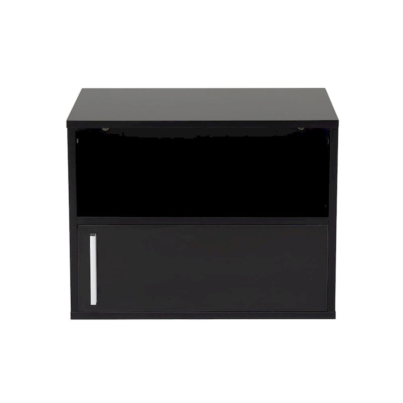 Table de chevet murale avec porte battante, blanc/noir, lot de 2