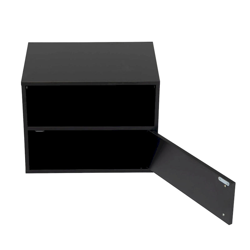 Table de chevet murale avec porte battante, blanc/noir, lot de 2