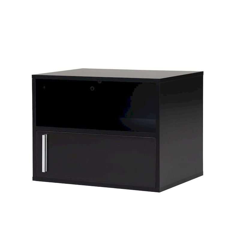 Table de chevet murale avec porte battante, blanc/noir, lot de 2