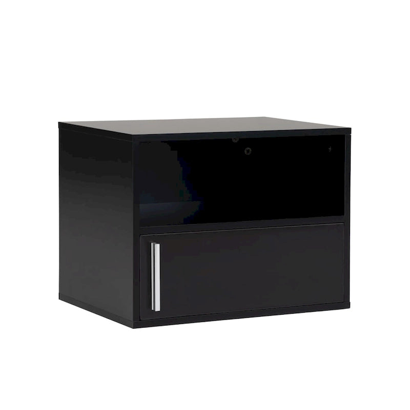 Table de chevet murale avec porte battante, blanc/noir, lot de 2
