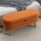 Banc de rangement capitonné velours et bouclette, pieds en bois, une place