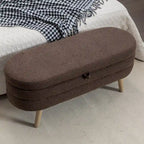 Banc de rangement capitonné velours et bouclette, pieds en bois, une place