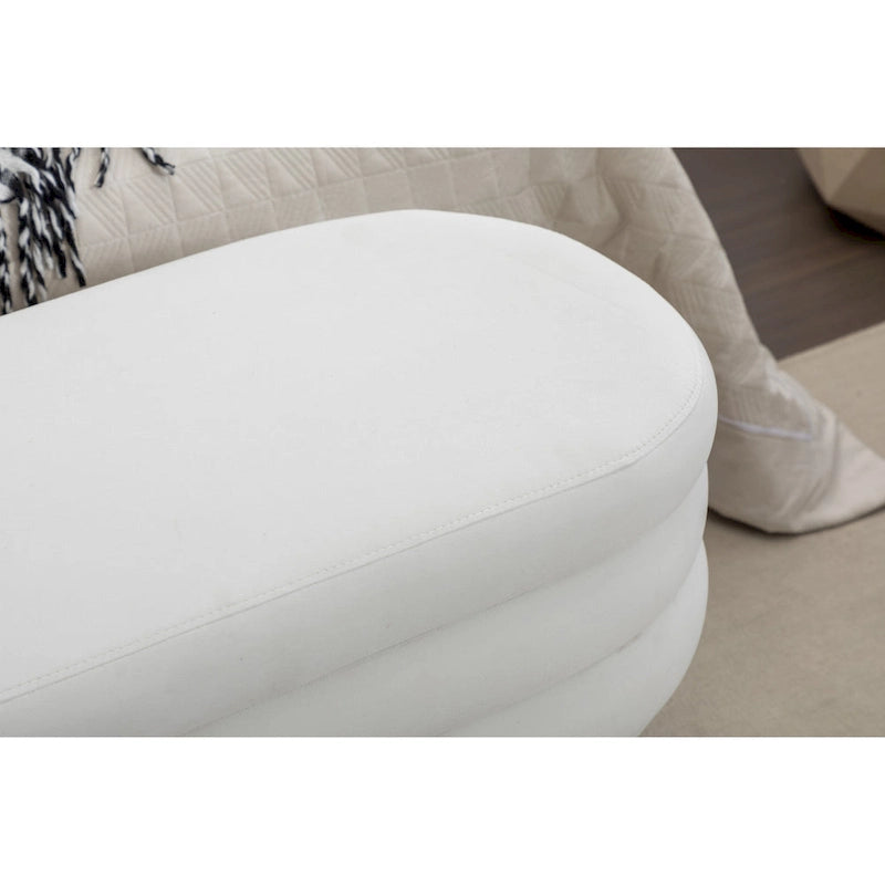 Banc de rangement capitonné velours et bouclette, pieds en bois, une place