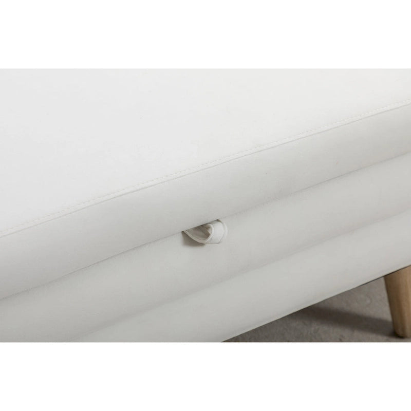 Banc de rangement capitonné velours et bouclette, pieds en bois, une place