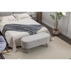 Banc de rangement capitonné velours et bouclette, pieds en bois, une place