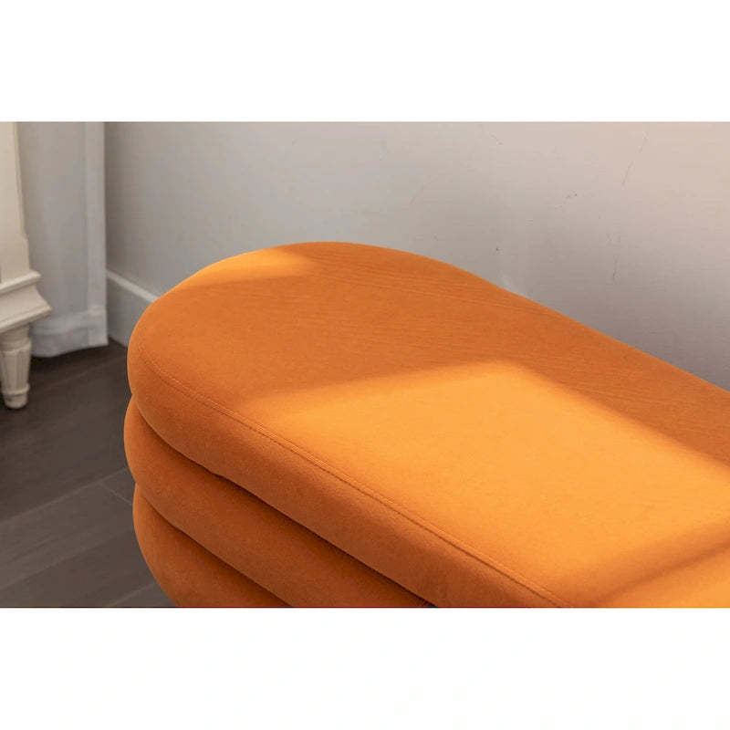 Banc de rangement capitonné velours et bouclette, pieds en bois, une place