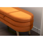 Banc de rangement capitonné velours et bouclette, pieds en bois, une place