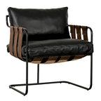 Fauteuil d'appoint en cuir noir/crème, style industriel moderne, 1 place