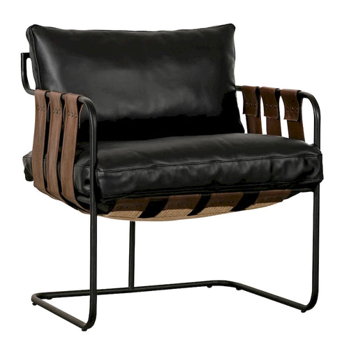 Fauteuil d'appoint en cuir noir/crème, style industriel moderne, 1 place