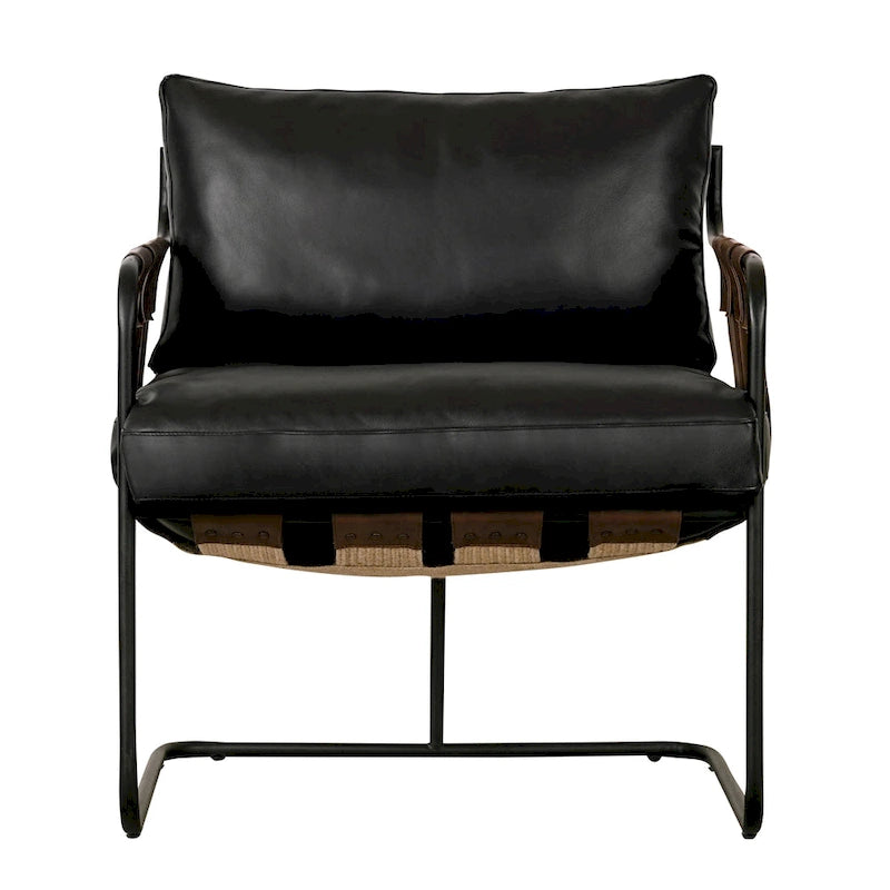 Fauteuil d'appoint en cuir noir/crème, style industriel moderne, 1 place