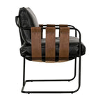 Fauteuil d'appoint en cuir noir/crème, style industriel moderne, 1 place