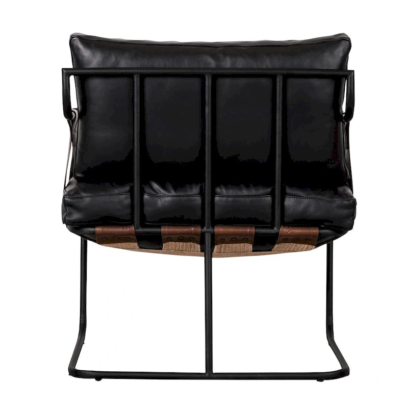 Fauteuil d'appoint en cuir noir/crème, style industriel moderne, 1 place