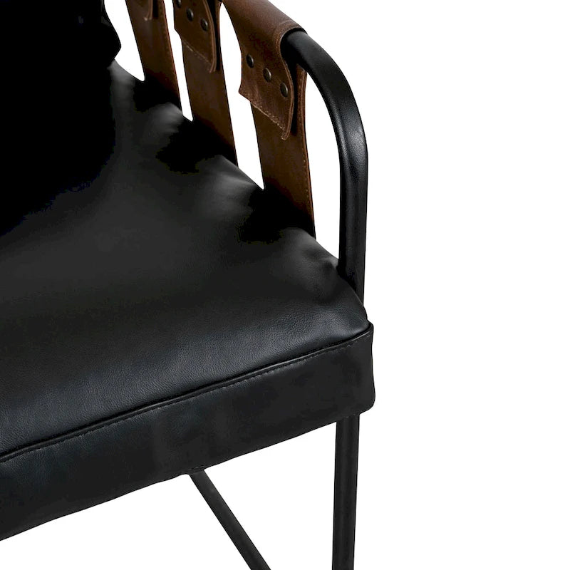 Fauteuil d'appoint en cuir noir/crème, style industriel moderne, 1 place