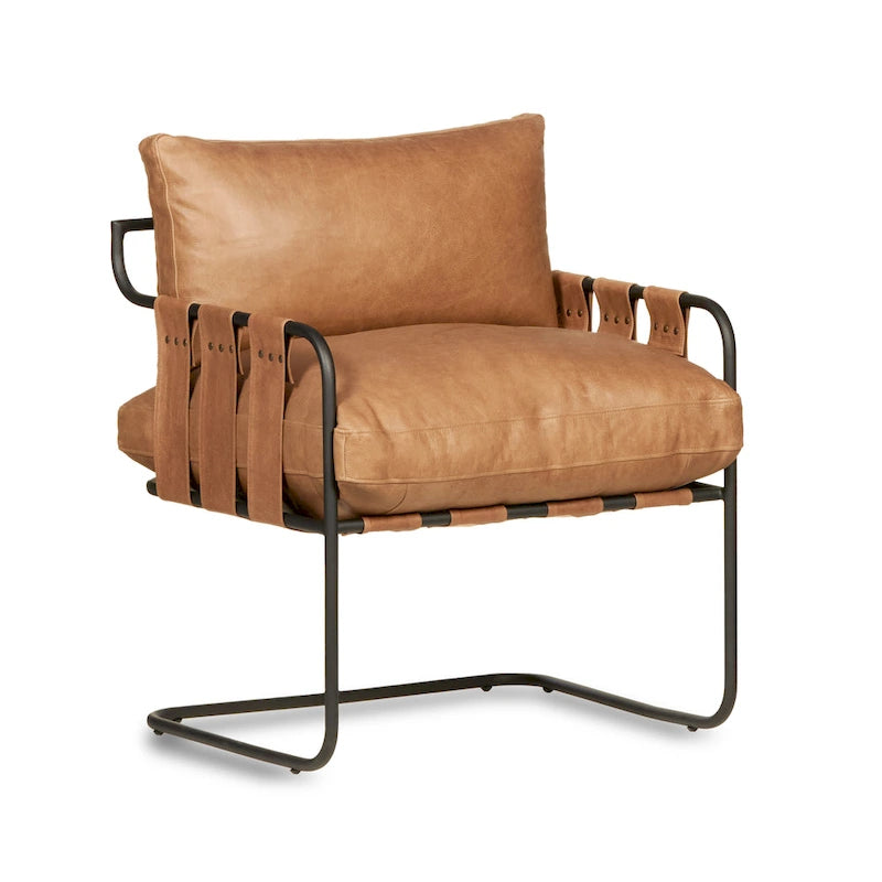 Fauteuil d'appoint en cuir noir/crème, style industriel moderne, 1 place