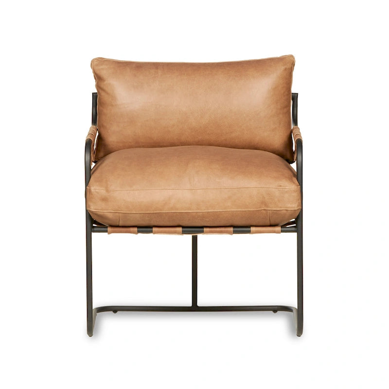 Fauteuil d'appoint en cuir noir/crème, style industriel moderne, 1 place
