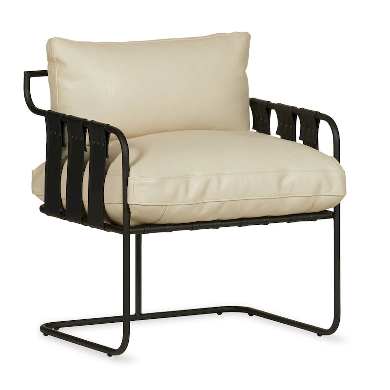 Fauteuil d'appoint en cuir noir/crème, style industriel moderne, 1 place