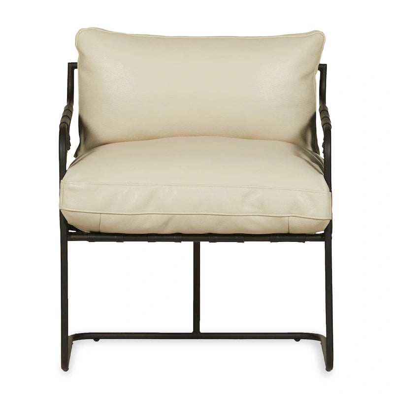 Fauteuil d'appoint en cuir noir/crème, style industriel moderne, 1 place