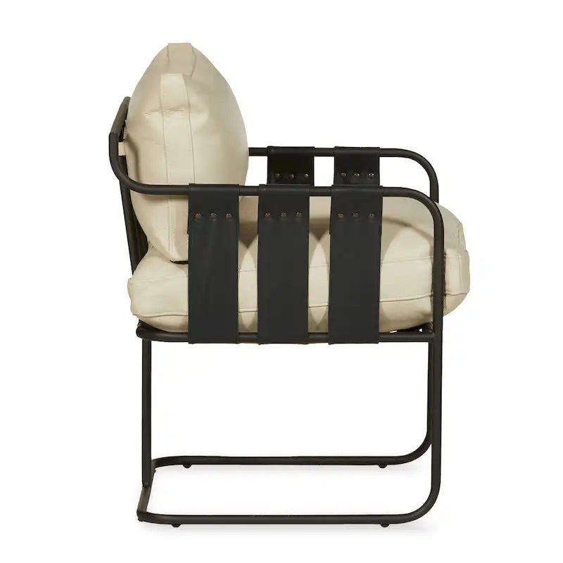Fauteuil d'appoint en cuir noir/crème, style industriel moderne, 1 place