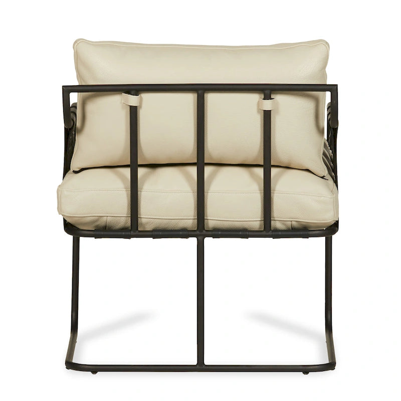 Fauteuil d'appoint en cuir noir/crème, style industriel moderne, 1 place