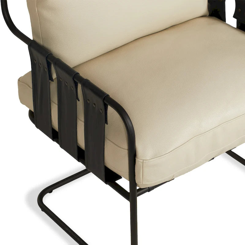 Fauteuil d'appoint en cuir noir/crème, style industriel moderne, 1 place