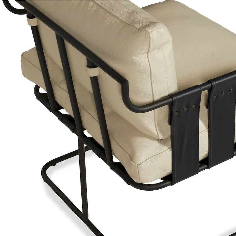 Fauteuil d'appoint en cuir noir/crème, style industriel moderne, 1 place