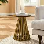 Table d'appoint ronde, marron/doré et noir, bois massif + MDF, usage unique