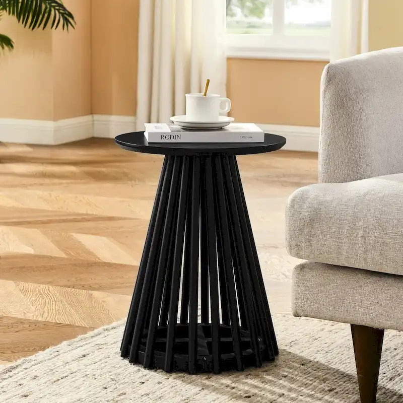 Table d'appoint ronde, marron/doré et noir, bois massif + MDF, usage unique