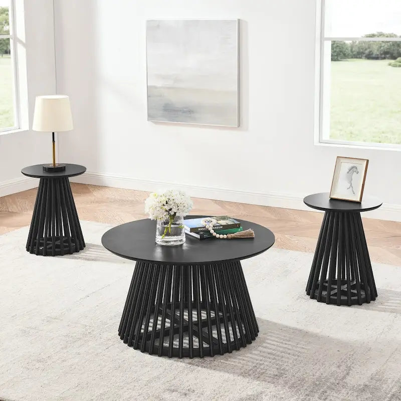 Table d'appoint ronde, marron/doré et noir, bois massif + MDF, usage unique