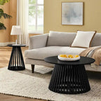 Table d'appoint ronde, marron/doré et noir, bois massif + MDF, usage unique