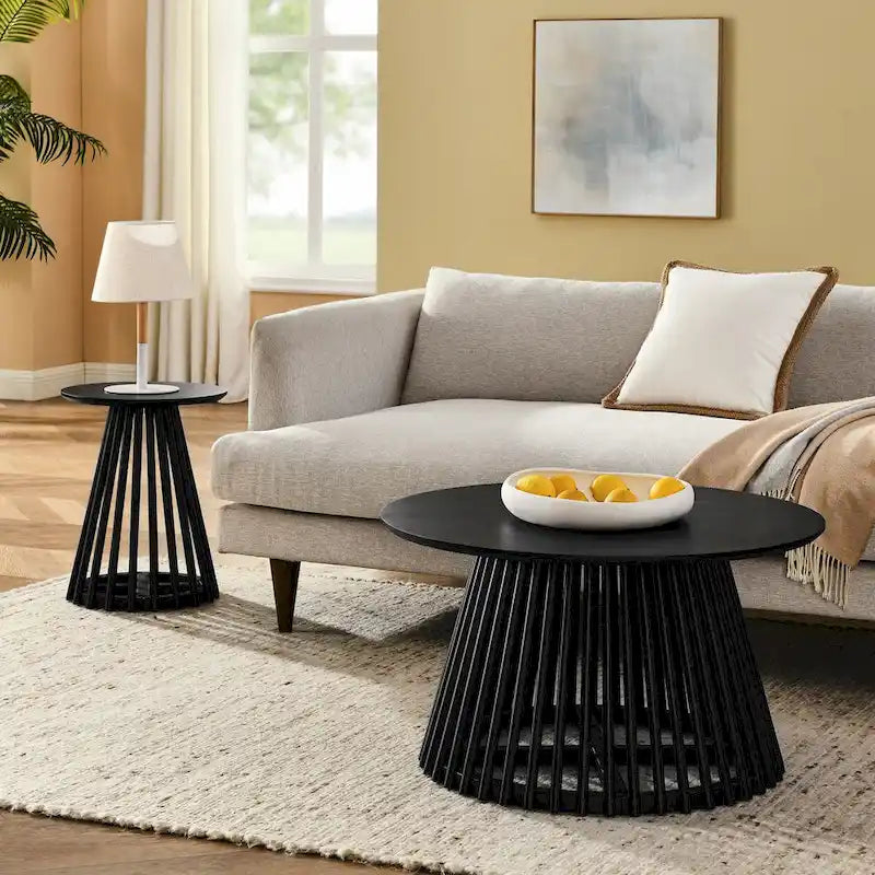 Table d'appoint ronde, marron/doré et noir, bois massif + MDF, usage unique