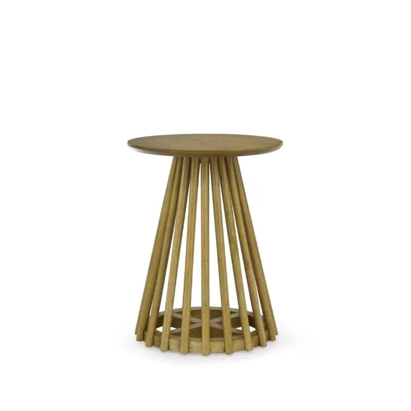 Table d'appoint ronde, marron/doré et noir, bois massif + MDF, usage unique