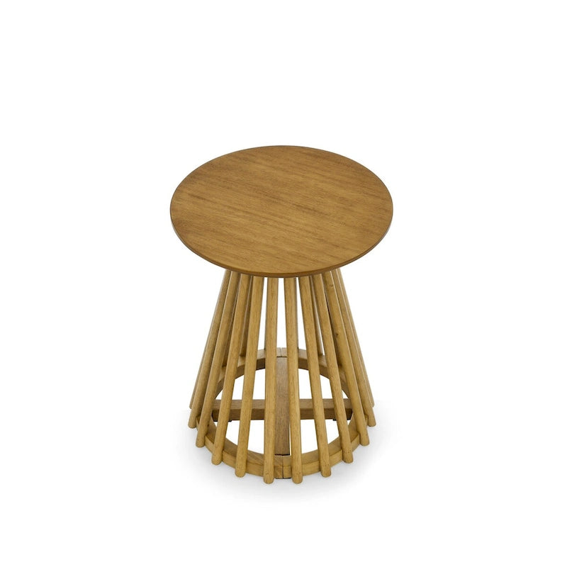 Table d'appoint ronde, marron/doré et noir, bois massif + MDF, usage unique