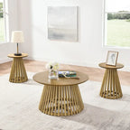 Table d'appoint ronde, marron/doré et noir, bois massif + MDF, usage unique