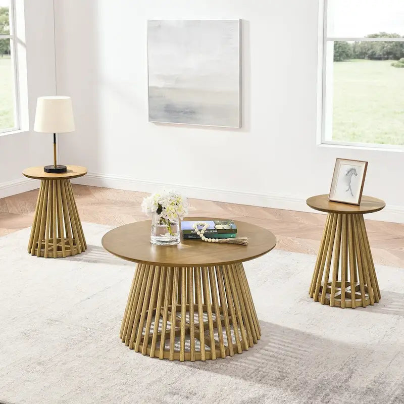 Table d'appoint ronde, marron/doré et noir, bois massif + MDF, usage unique