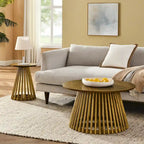 Table d'appoint ronde, marron/doré et noir, bois massif + MDF, usage unique