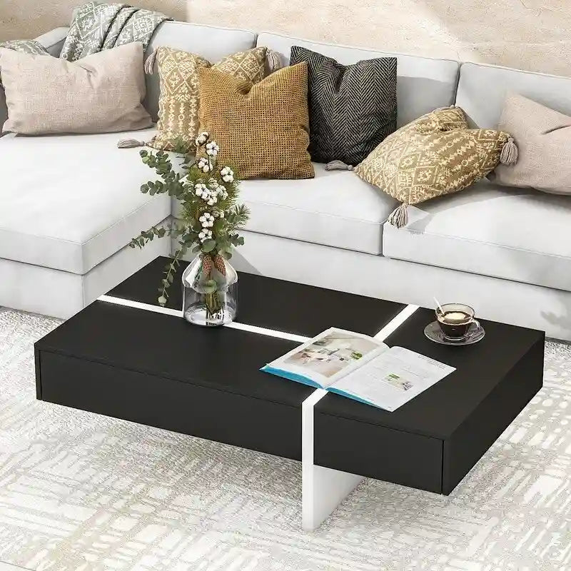 Table Basse Rectangulaire Noir / Blanc, Haute Brillance, 1 Personne