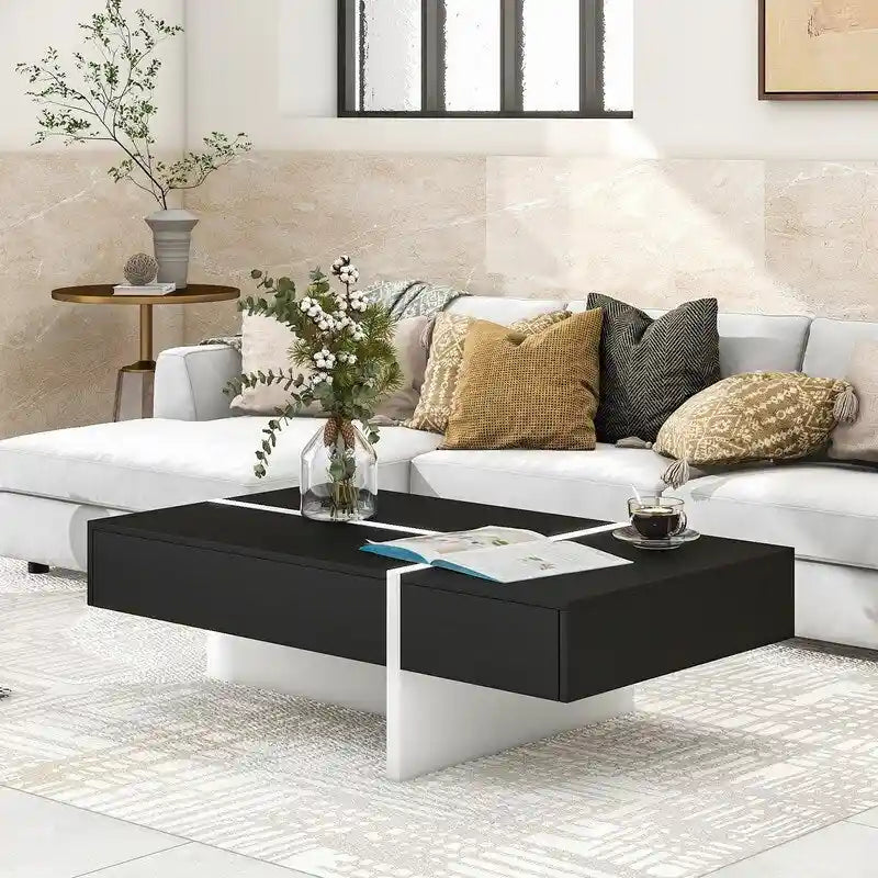 Table Basse Rectangulaire Noir / Blanc, Haute Brillance, 1 Personne