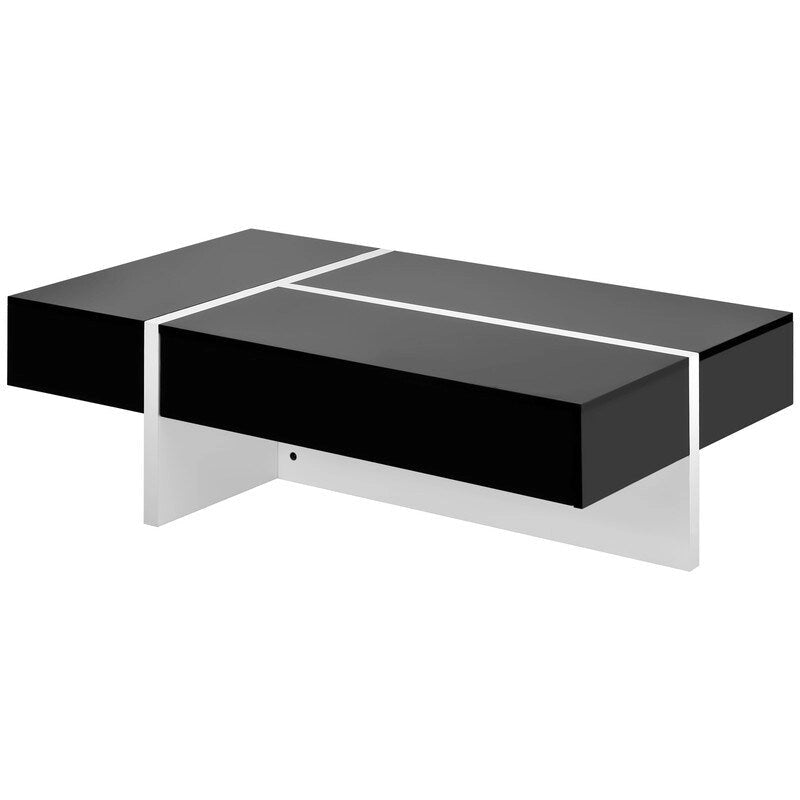 Table Basse Rectangulaire Noir / Blanc, Haute Brillance, 1 Personne