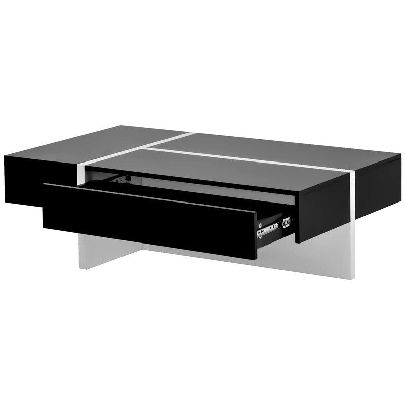 Table Basse Rectangulaire Noir / Blanc, Haute Brillance, 1 Personne