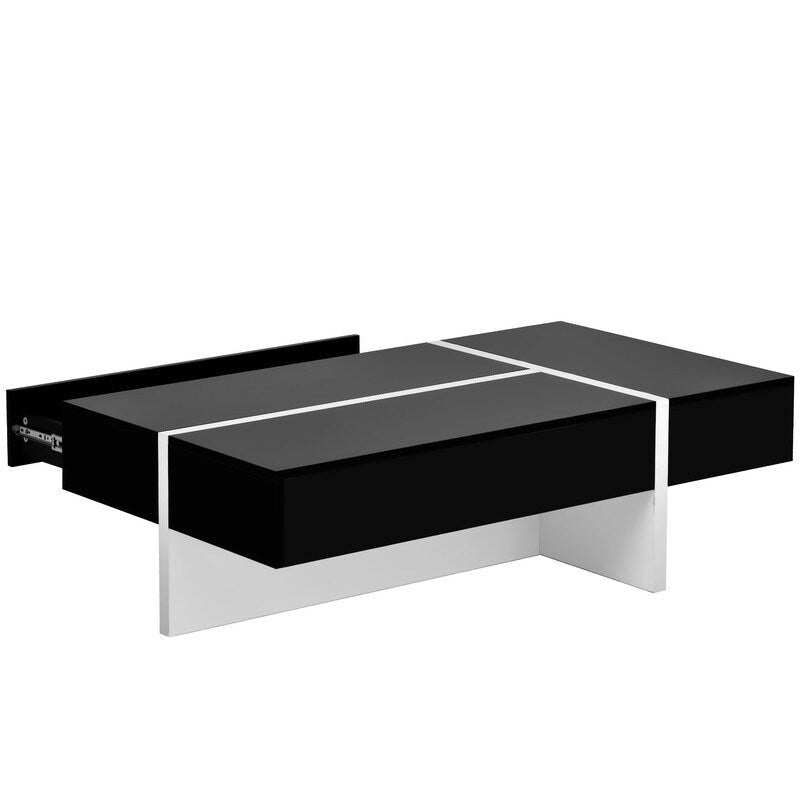 Table Basse Rectangulaire Noir / Blanc, Haute Brillance, 1 Personne