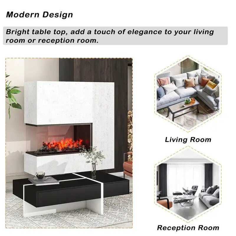 Table Basse Rectangulaire Noir / Blanc, Haute Brillance, 1 Personne