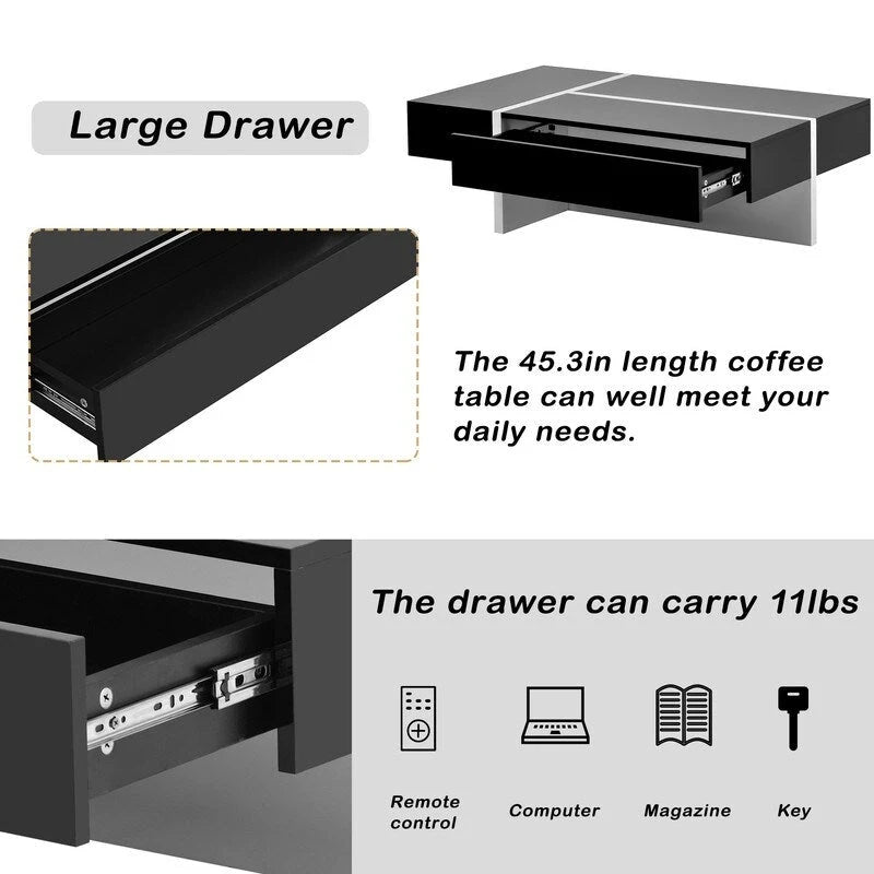 Table Basse Rectangulaire Noir / Blanc, Haute Brillance, 1 Personne