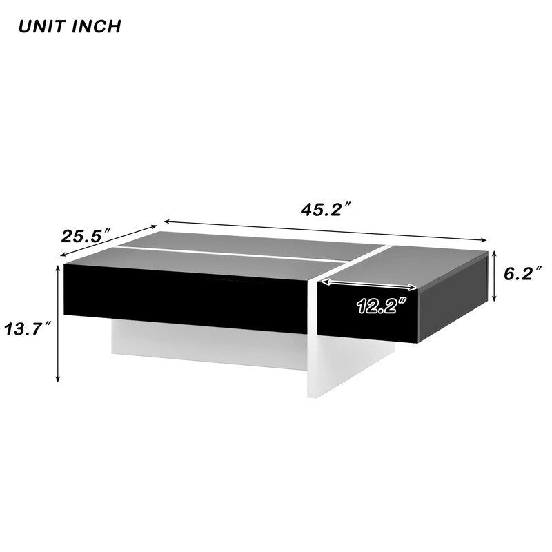 Table Basse Rectangulaire Noir / Blanc, Haute Brillance, 1 Personne
